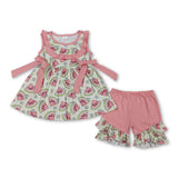 Sleeveless floral watermelon tunic shorts girls outfits