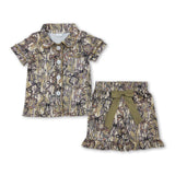 Short sleeves camo bow kids girls button down pajamas