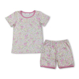Short sleeves pink floral top shorts girls summer outfits