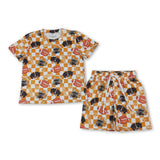 Short sleeves plaid dog football top shorts kids team outfits