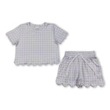 Lavender plaid scallop top shorts girls summer outfit