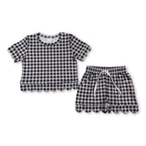 Black plaid scallop top shorts girls summer outfit