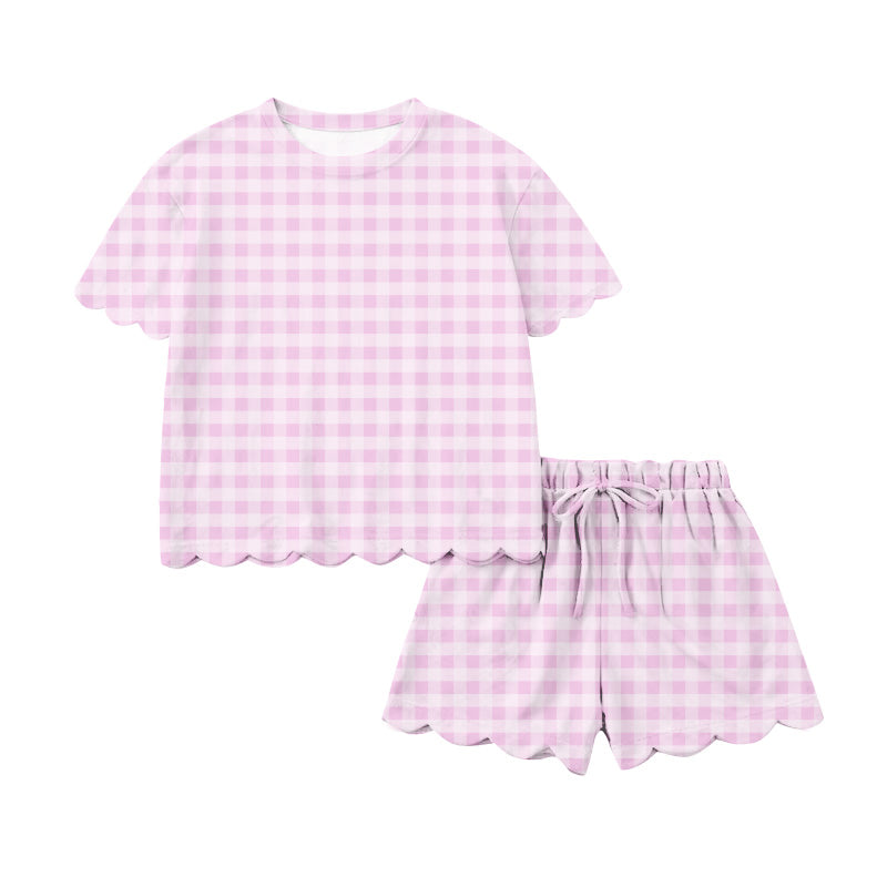 Pink plaid scallop top shorts girls summer outfit