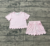 Pink plaid scallop top shorts girls summer outfit