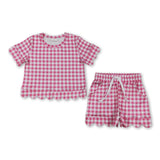 Hot pink plaid scallop top shorts girls summer outfit
