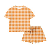 Orange plaid scallop top shorts girls summer outfit
