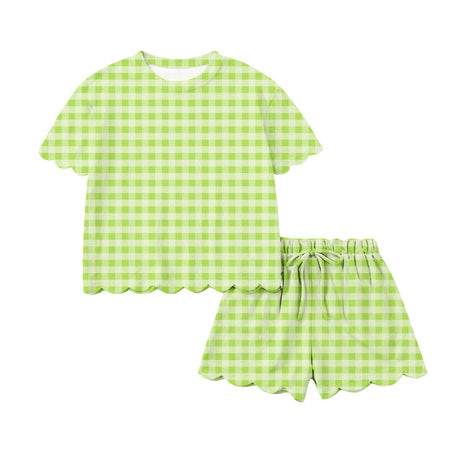 Lime green plaid scallop top shorts girls summer outfit