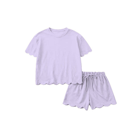 Lavender scallop top shorts adult women summer outfits