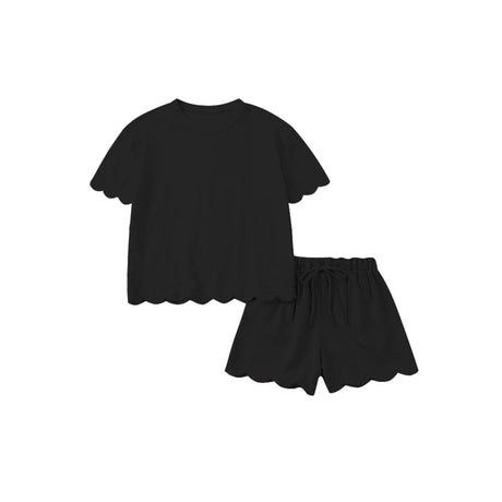 Black scallop top shorts adult women summer outfits