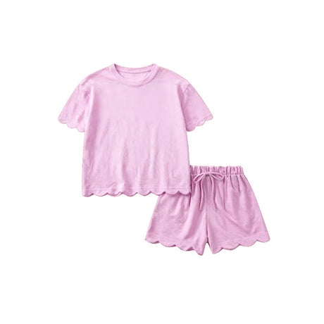 Pink scallop top shorts adult women summer outfits