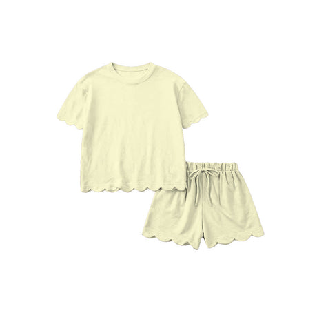 Yellow scallop top shorts adult women summer outfits
