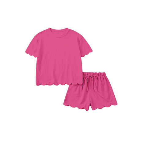 Hot pink scallop top shorts adult women summer outfits