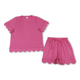 Hot pink scallop top shorts adult women summer outfits