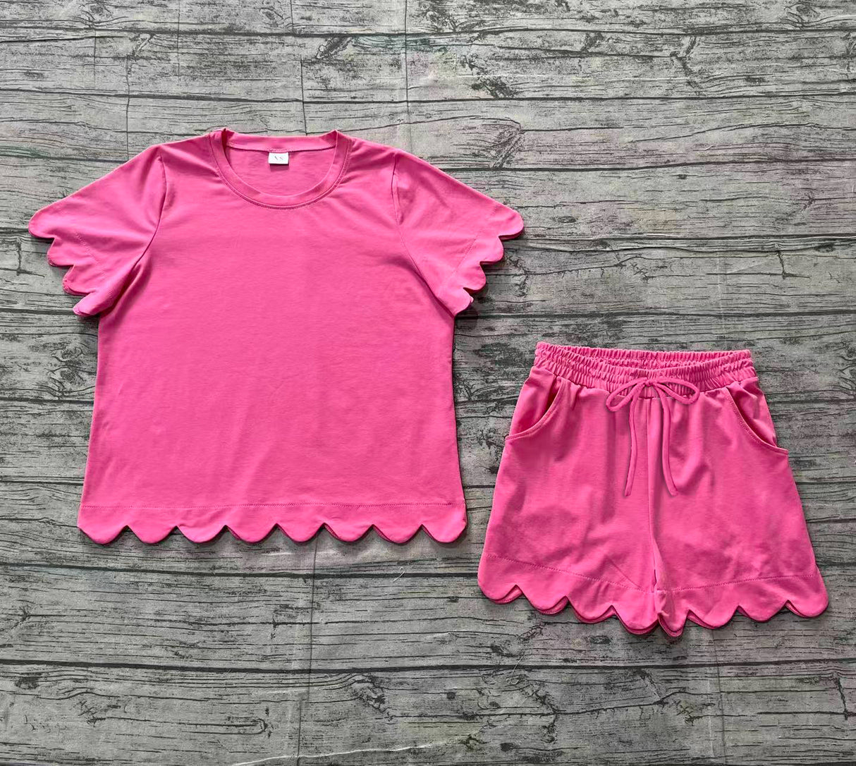 Hot pink scallop top shorts adult women summer outfits