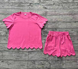 Hot pink scallop top shorts adult women summer outfits