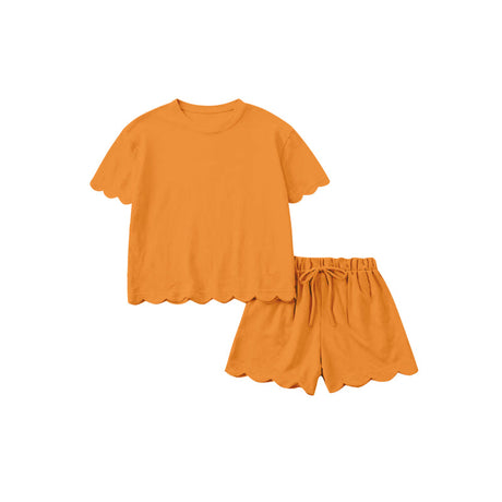 Orange scallop top shorts adult women summer outfits