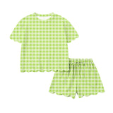 Lime green plaid scallop top shorts women summer outfits
