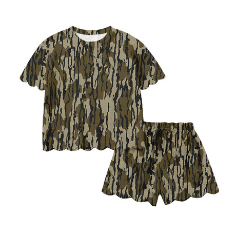 Olive camo scallop top shorts girls summer outfit