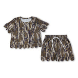 Olive camo scallop top shorts girls summer outfit