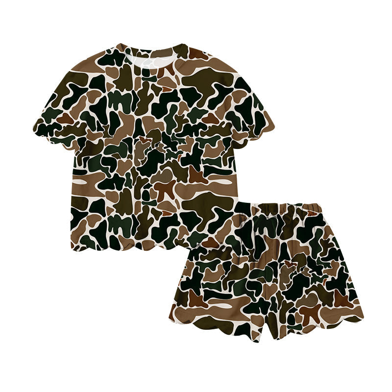 Brown camo scallop top shorts adult women summer outfits