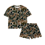 Brown camo scallop top shorts adult women summer outfits