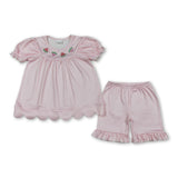pink stripe watermelon embroidery scallop girls outfits