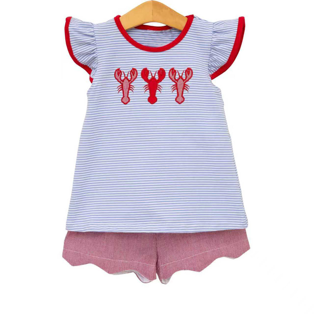 Crawfish stripe top scallop shorts girls summer outfit
