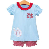 Short sleeves baseball bow tunic stripe shorts girls outfits