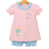 Short sleeves he is risen cross tunic shorts girls Easter set