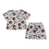 Short sleeves dog bow scallop girls team outfits