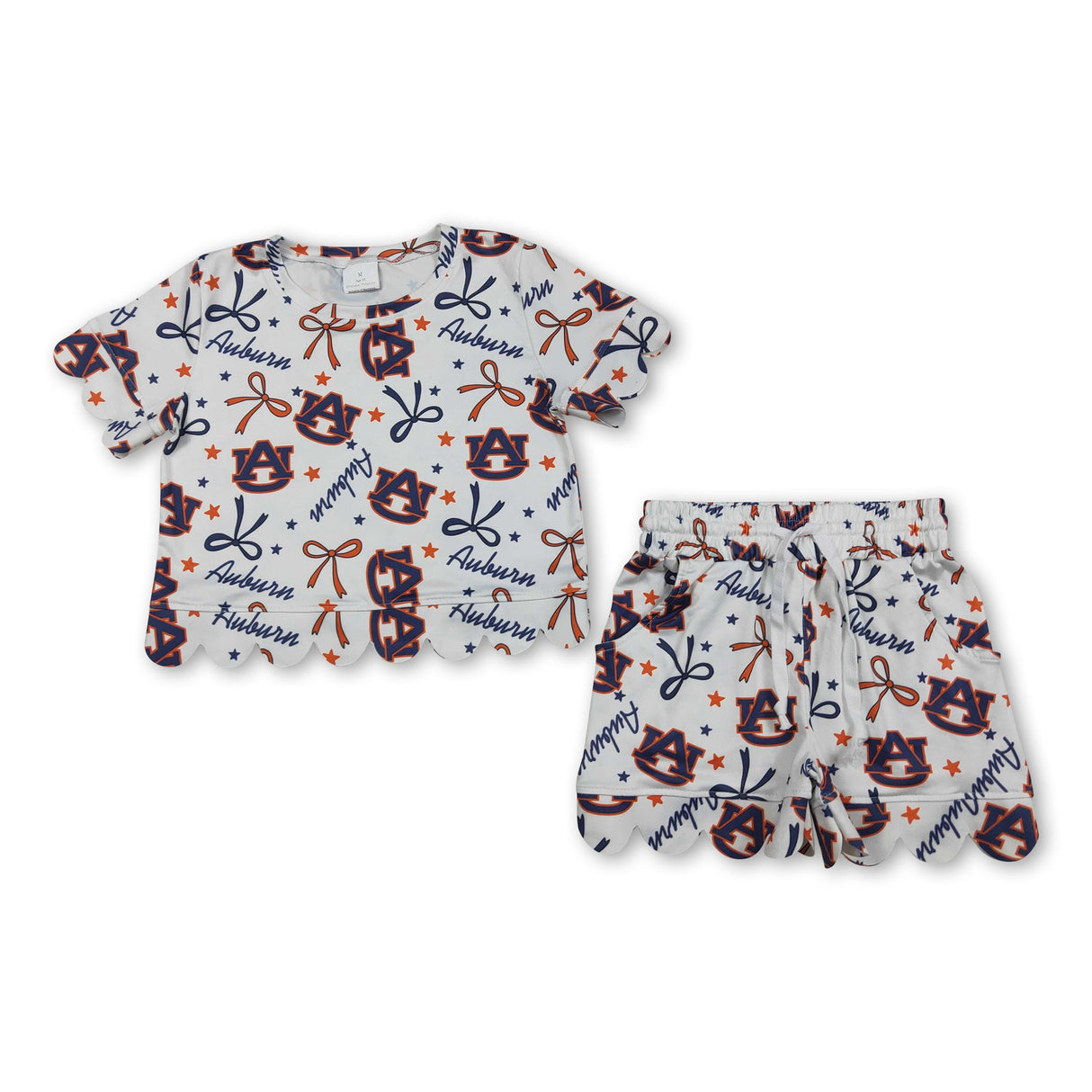 Short sleeves A U stars bow scallop girls team outfits