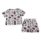 Short sleeves A U stars bow scallop girls team outfits