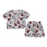 Short sleeves elephant bow scallop girls team outfits