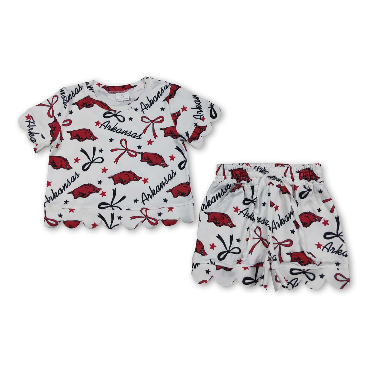Short sleeves hogs bow scallop girls team outfits