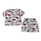 Short sleeves hogs bow scallop girls team outfits