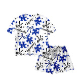 Short sleeves blue U K bow scallop girls team outfits