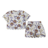 Short sleeves tiger bow scallop girls team outfits