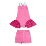 Straps pink patchwork athletic dress shorts girls active set