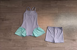 Straps light blue patchwork athletic dress shorts girls active set
