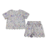 Lavender floral scallop top shorts girls summer clothes