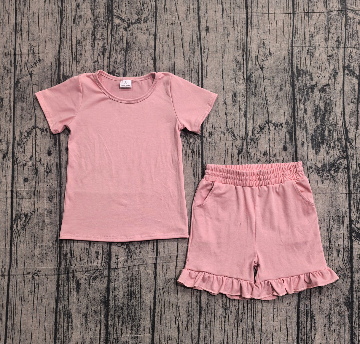 Short sleeves peach cotton top ruffle shorts girls outfits
