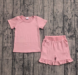 Short sleeves peach cotton top ruffle shorts girls outfits