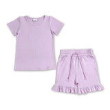 Short sleeves cotton top ruffle shorts girls summer outfits