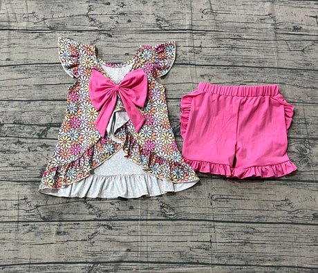 Floral flutter sleeves top ruffle shorts girls outfits