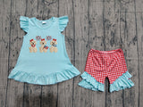 Flutter sleeves dog flag embroidery girls 4th of july set