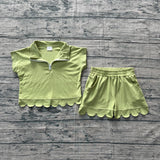 Green scallop pullover shorts girls summer outfits