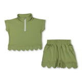Green scallop pullover shorts girls summer outfits