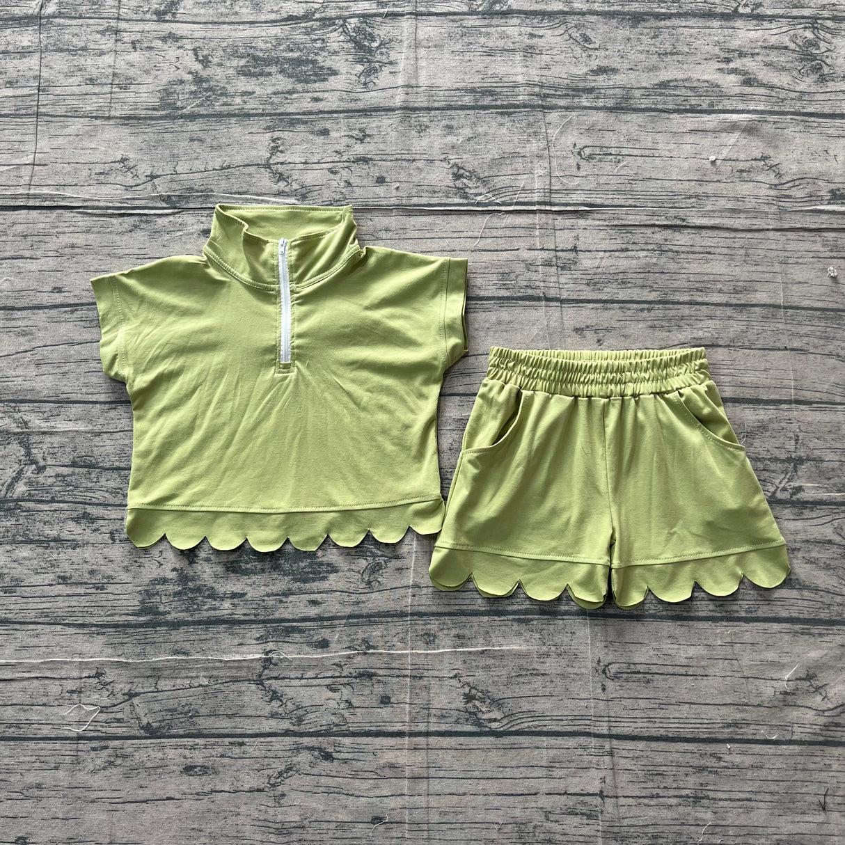 Green scallop pullover shorts girls summer outfits