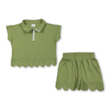 Green scallop pullover shorts girls summer outfits