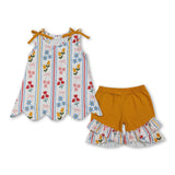 Sleeveless floral bow scallop top orange shorts girls outfits